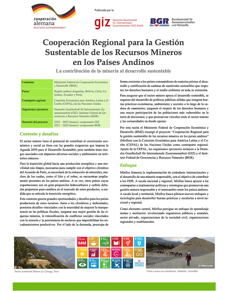 FACTSHEET: Cooperación Regional para la Gestión Sustentable de los Recursos Mineros en los Países Andinos